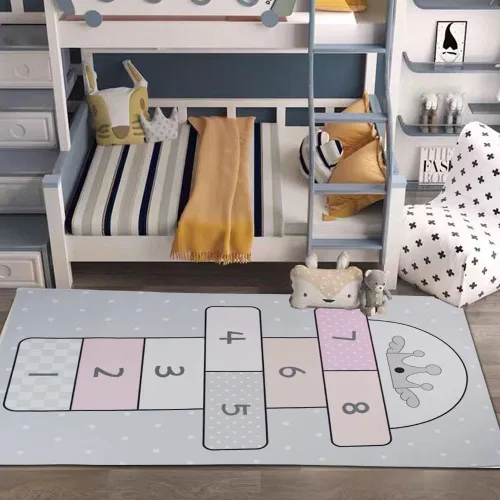 Vista 7 de Hopscotch Mat de 31 x 63 pulgadas, alfombra de juego de salto y cuenta con bonito diseño de estrella, alfombra de juego antideslizante para niños