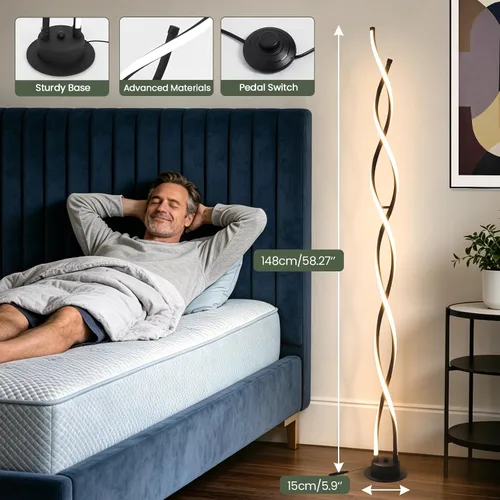 Vista 4 de ADISUN Lámpara de pie moderna de 31 W, lámpara de pie LED en espiral para sala de estar, lámpara de pie regulable de 3 colores con control remoto