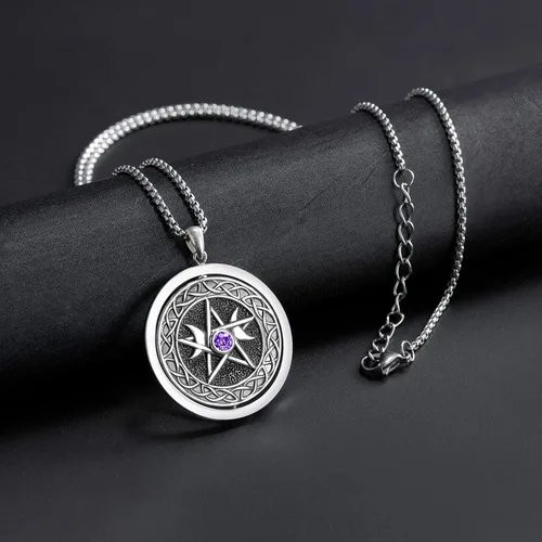 Vista 4 de Collar de diosa de triple luna de plata de ley 925 nudo celta pentagrama pentagrama colgante de pentáculo agano wiccano magia giratorio amuleto