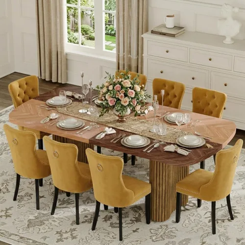Vista 59 de Mesa de comedor extra larga de 78.7 pulgadas para 6-10 personas, mesa de cocina moderna con bases estriadas, mesa de comedor rectangular de granja