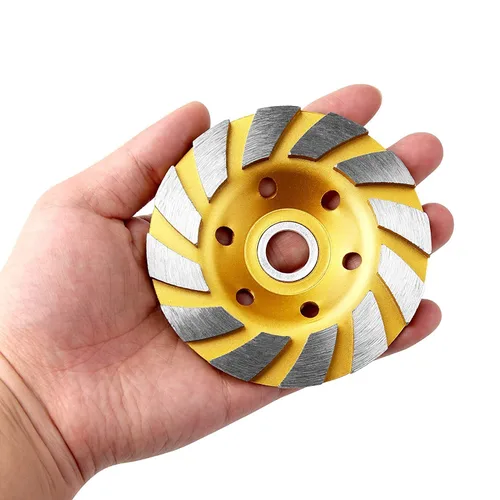 Vista 4 de Golden Pearl 2 unidades de piedra de hormigón de 4 pulgadas de cerámica Turbo diamante pulido taza rueda, 12 Segs Heavy Duty Angle Grinder Wheels