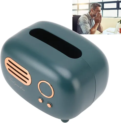 Vista 5 de Qiilu Cubierta de caja de pañuelos de radio de plástico verde retro para baño, dormitorio, escritorio