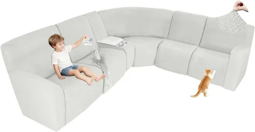 Vista 112 de ALIECOM Fundas 100% impermeables para sofá seccional reclinable, forma de L, elásticas, para esquina, funda para sofá seccional reclinable, lavable
