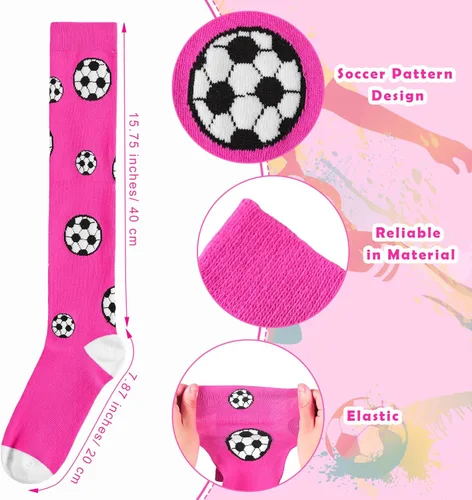 Vista 2 de Xtinmee 6 pares de calcetines de fútbol para niña, color rosa, neón, calcetines deportivos altos, regalos para niñas y jóvenes