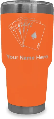 Vista 18 de LaserGram Vaso aislado al vacío de 20 onzas, tarjetas de póquer Royal Flush con grabado personalizado incluido (negro)