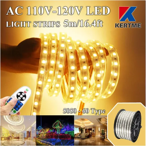 Vista 18 de Tira de luces LED 5050-60 tipo CA de 110-120 V, flexible, impermeable, regulable, multimodos de luz LED + control remoto de 23 teclas para Blanco