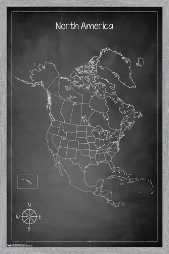 Vista 11 de Trends International Chalk Map - Póster de pared de América del Norte, 22.4 pulgadas de largo x 14.7 pulgadas, versión enmarcada de madera de granero