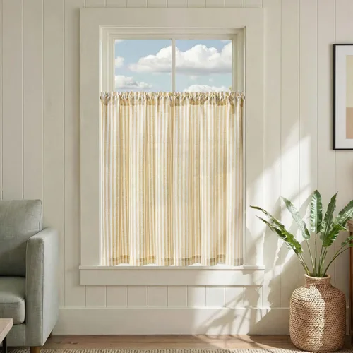Vista 29 de Jinchan - Cortinas de lino a rayas para cocina, 24 pulgadas, beige, 2