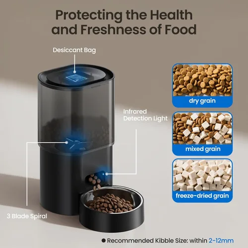 Vista 2 de Alimentador automático para gatos y fuente de agua 5G WiFi dispensadores de comida para gatos, control remoto por aplicación, alimentación