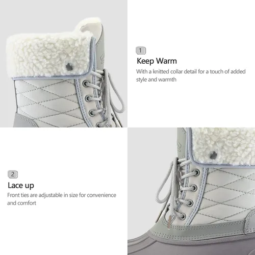Vista 5 de mysoft Botas de nieve para mujer, aisladas, cálidas, impermeables, con cordones, botas de invierno a media pantorrilla para exteriores