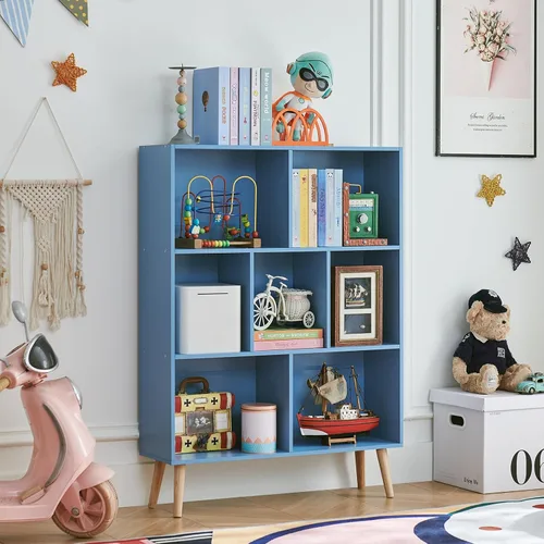 Vista 40 de LEYAOYAO Estantería de 5 cubos de 3 niveles con patas, estante negro menta para libros para niños, bonito organizador de almacenamiento, estantes