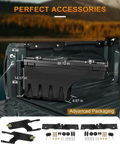 Vista 5 de ROADFAR Caja de almacenamiento de repuesto para caja de camioneta para Ford F-250 Super Duty para F-350 Super Duty 2017-2022 con tapa con cerradura