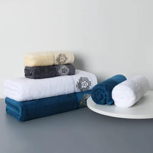 Vista 6 de Juego de toallas de baño de lujo súper suaves y altamente absorbentes de 100% algodón premium para regalos (Azul-A)