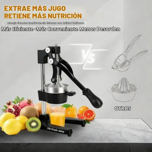 Vista 2 de Exprimidor de hierro fundido ultra premium, extra grande, resistente, grado comercial, prensa manual de acero inoxidable, exprimidor de cítricos