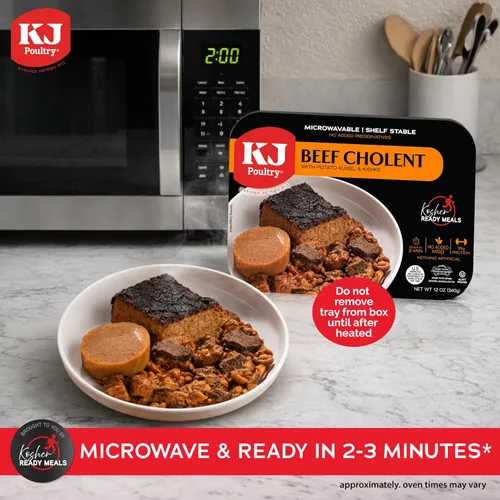 Vista 4 de KJ Poultry Comidas preparadas kosher – Chulent de carne y kugel, MRE comidas de carne listas para comer, comida de shabbos (paquete de 1) preparada