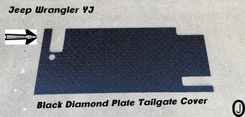 Vista 5 de Se adapta a Jeep Wrangler YJ cubierta de goma negra para puerta trasera de placa de diamante
