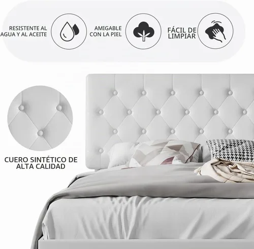 Vista 5 de SHA CERLIN Base de cama tamaño completo con cabecera capitoné con botones, base de colchón tapizada en cuero sintético, base de cama de plataforma