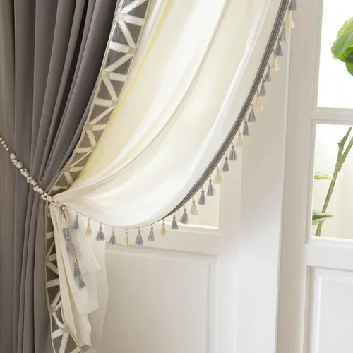 Vista 5 de VisionaryHomeDesign Sheer White Curtains, Pinch Pleat Sheer Drapes, Light Filtering, Tassel Sheer Curtains for Living Room Bedroom(45W x 108L,Gray