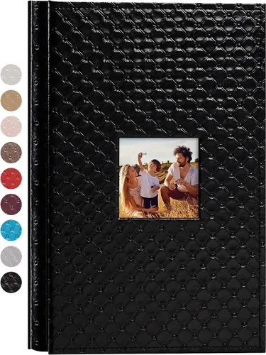 Vista 9 de Mublalbum Álbum de fotos pequeño de 4 x 6 pulgadas, 100 fotos, cubierta de cuero, libro de fotos con bolsillos horizontales para bebé, boda, Negro