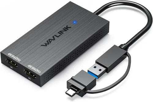 Vista 10 de WAVLINK Adaptador USB 3.0 o USB C a HDMI dual, divisor HDMI con pantalla extendida para monitores duales, compatible con 3 pantallas separadas