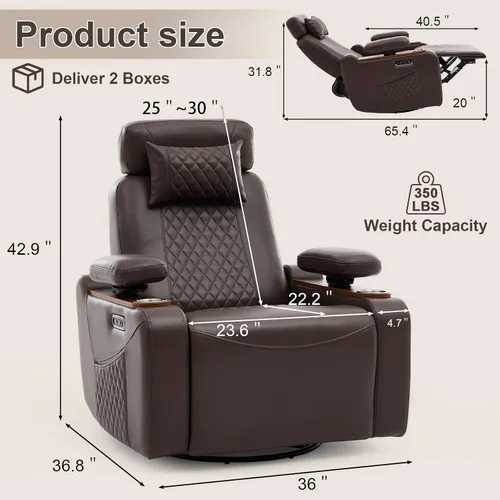 Vista 2 de Power Swivel Rocker Recliner Chair for Living Room, Dark Brown