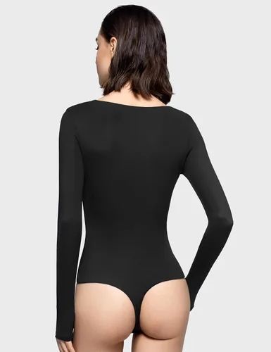 Vista 4 de PUMIEY Body sexy de manga larga con cuello cuadrado para mujer, colección Smoke Cloud Pro
