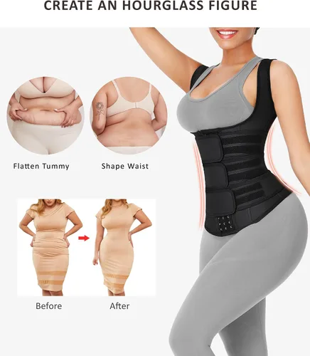 Vista 2 de FeelinGirl Entrenador de cintura para mujer, chaleco de entrenamiento de cintura de látex, corsé de cintura de talla grande, 3 cinturones, ganchos