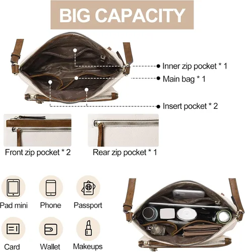 Vista 4 de CLUCI Bolso cruzado para mujer, con múltiples bolsillos, de piel vegana, bolso de hombro pequeño, bolso de hombro para verano, viaje, diseñador