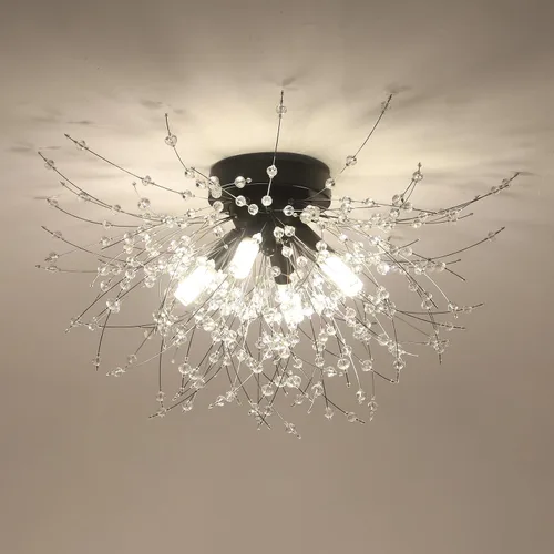 Vista 15 de HMVPL - Candelabro cromado de cristal, fuegos artificiales, moderno, mini, con 4 luces, lámpara colgante de techo, Sputnik, adecuado