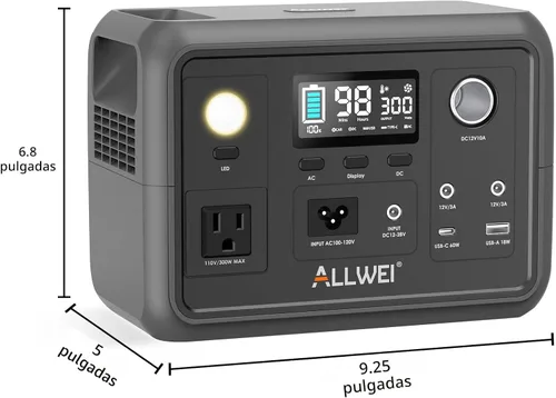 Vista 9 de ALLWEI Estación de Energía Portátil 300W, Generador Solar de 280Wh con Toma de CA de Onda Senoidal Pura de 110V, Generador de Batería de Litio