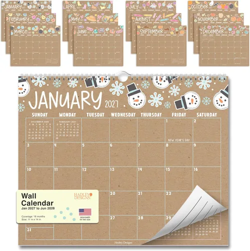 Vista 17 de Calendario de pared 2026 – Calendario de pared grande 2026 para el hogar Tiza colorida 2026-2027