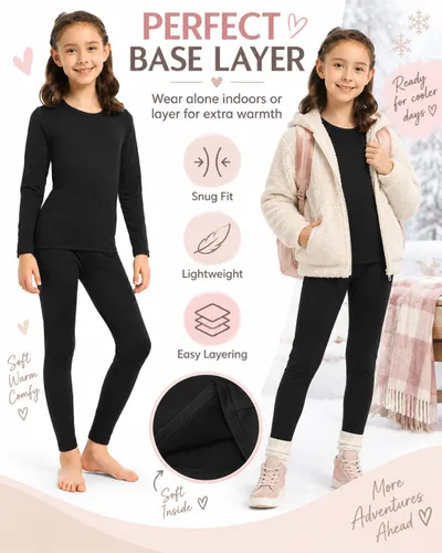 Vista 6 de ViCherub - Conjunto de ropa interior térmica para niñas con forro polar, calzoncillos largos, capa base, parte superior e inferior para invierno