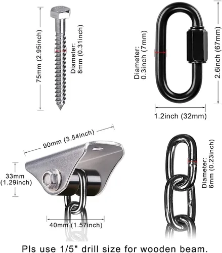 Vista 7 de Kit para colgar columpios BeneLabel - Juego de cadena silenciosa y ajustable para hamacas, sacos de boxeo y más