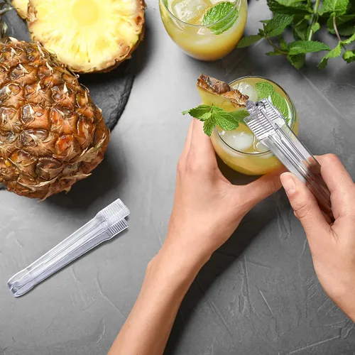 Vista 5 de Roshtia 12 pinzas de plástico para servir, mini pinzas de cocina y cucharas de plástico para cocina, cuchara de hielo transparente, mini cuchara