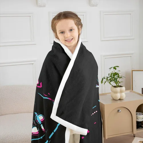 Vista 3 de Erosebridal Manta de cama para niños con estampado de consola de videojuegos moderna, manta de felpa suave con botones de acción rosa y azul, manta