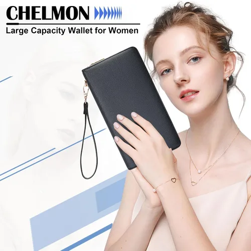 Vista 80 de Chelmon - Monedero para mujer de cuero genuino con bloqueo de señal RFID, para tarjetas de crédito