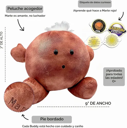 Vista 2 de Celestial Buddies Mars Buddy Peluche de peluche suave de 9 pulgadas, características bordadas, divertidos datos del planeta rojo etiqueta