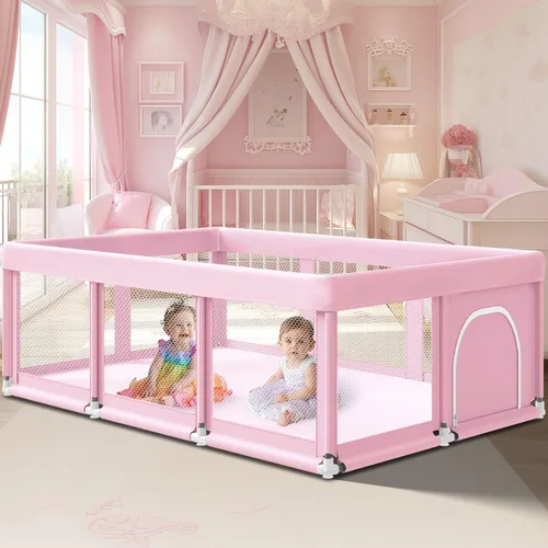 Vista 13 de Fshibila Corralito para bebés con alfombra, corralitos para bebés y niños pequeños, corralito de juego BabyFence para interiores y exteriores, patio