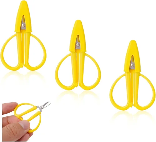 Vista 5 de Juego de mini tijeras de viaje, tamaño de viaje, pequeñas tijeras con tapa, tijeras portátiles para coser manualidades e hilo rosa
