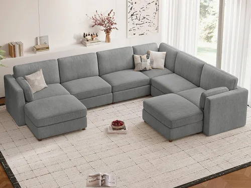Vista 9 de CUGOAO Sofá biplaza extragrande de 83.5 pulgadas, sofás para sala de estar, sofá nube de felpilla de asiento profundo, sofá modular seccional, funda