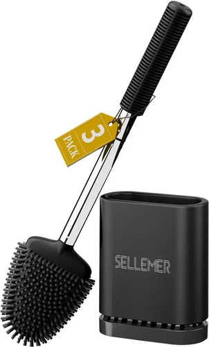Vista 10 de Sellemer - Juego de cepillo y soporte para inodoro - Cabezal de cepillo flexible para taza de inodoro con cerdas de silicona, tamaño compacto