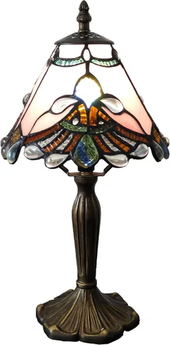 Vista 10 de Tiffany - Lámpara de mesa con perlas rojas, estilo barroco, vitral, luz de escritorio, pequeña lámpara de noche estilo Tiffany con bombilla LED