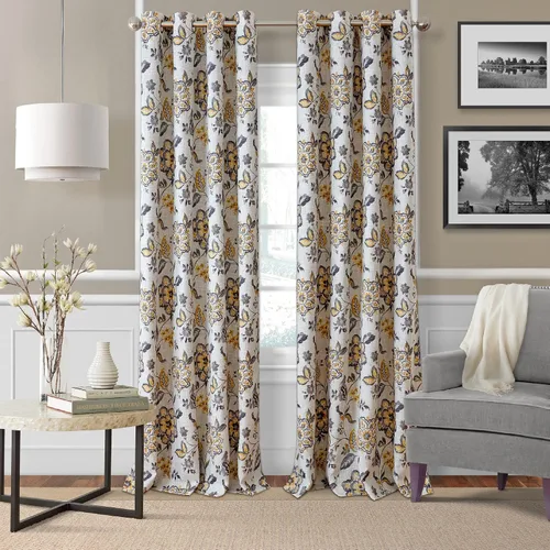 Vista 13 de Elrene Home Fashions Sorrento - Cortina de ventana con diseño floral jacobeo para oscurecer la habitación, 52 x 95 pulgadas, azul/gris pardo