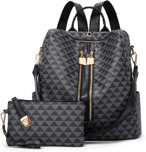 Vista 2 de Makes Bolso tipo mochila para mujer, de piel sintética, con diseño convertible, 2 piezas