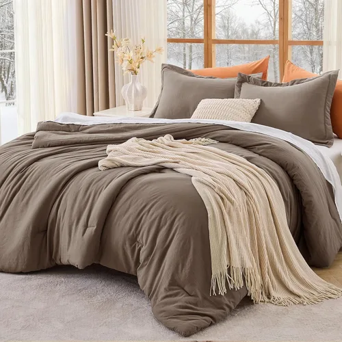 Vista 45 de MUXHOMO Juego de edredón beige tamaño individual/individual XL, ropa de cama alternativa ultrasuave para todas las estaciones. El juego de cama