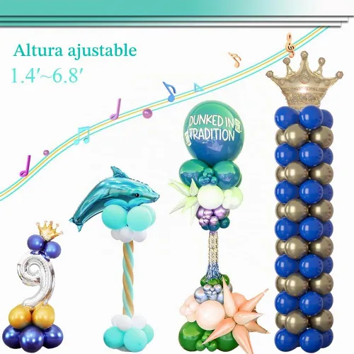 Vista 5 de Decojoy Kit de Soporte de Columna para Globos Juego de 2, Conjuntos de Portadores de Globos 2EN1 Soporte de Arco de Globos para Piso, Torre Pilar