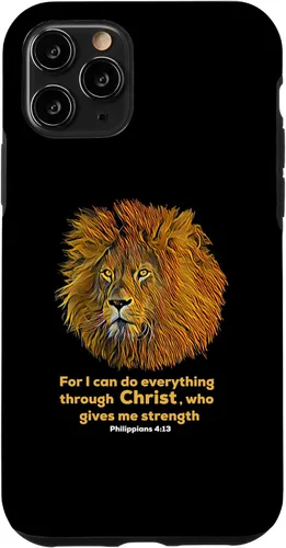 Vista 13 de Funda para iPhone 12 mini Filipenses 4:13 versículo de la Biblia cristiana de regalo de león cristiano