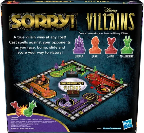 Vista 2 de Hasbro Gaming Lo siento! Juego de mesa: Edición de villanos de Disney para niños, juegos familiares para mayores de 6 años (exclusivo de Amazon)
