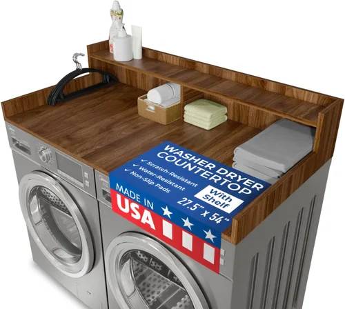 Vista 16 de OfficeSimpli Mesa para Lavadora y Secadora, Fabricado en EE.UU., Almohadillas Antideslizantes, Toallero de Madera para Lavandería, Cubierta