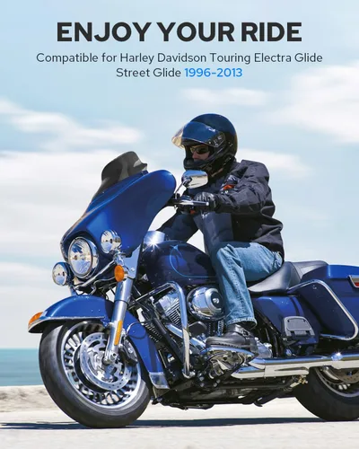 Vista 10 de Benlari - Parabrisas negro de 8" para motocicleta, compatible con Harley Davidson Touring Street Glide Electra Glide Tri Glide FLHT FLHX FLHTK FLHTC